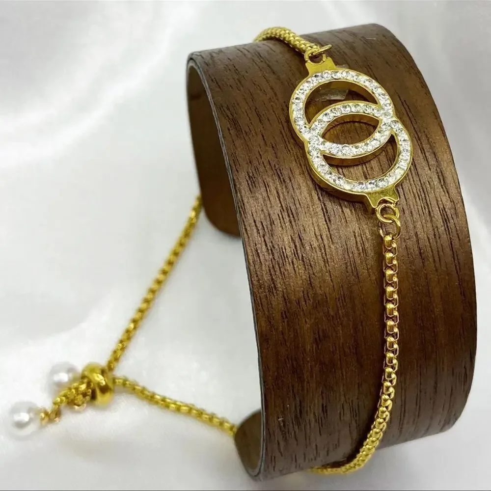 Gold Plated Double Circles Gold CZ Bracelet